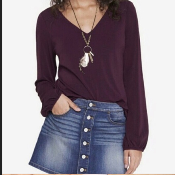 Express Crisscrossed Long Sleeve Plum Top Sz S - Picture 3 of 9